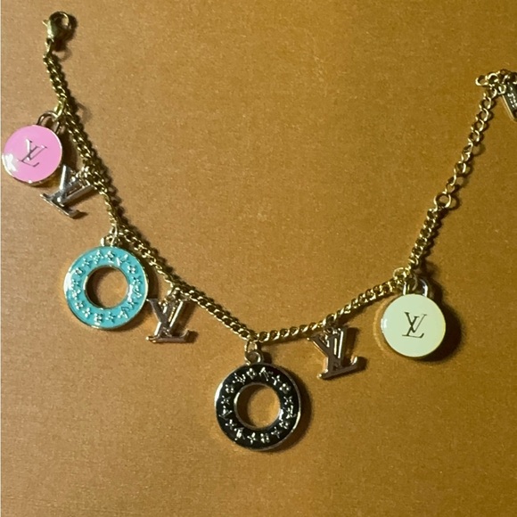 Handmade stamped designer zipper pull Gold and Multicolor Charm Bracelet - Picture 3 of 3